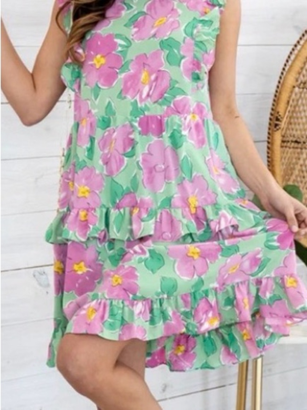Staccato Womans ' Floral Ruffle Dress in Pink and Green small